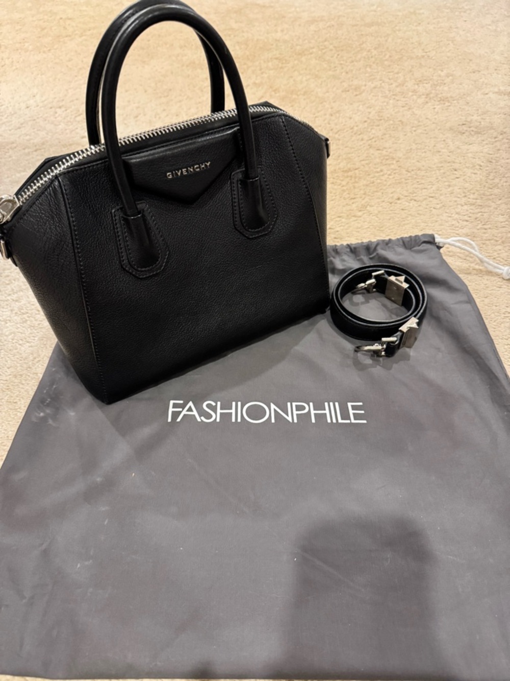 Givenchy Black Sugar Goatskin Small Antigona with Detachable Strap